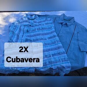 Cubavera Blue and Patterned Shirt Duo 2X Short Sleeved